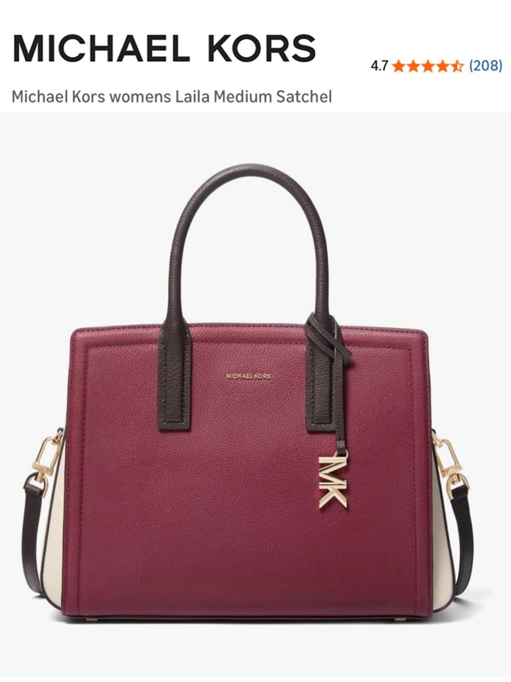 Michael Kors Laila Medium Satchel in Mulberry, Dark Brown and Cream
